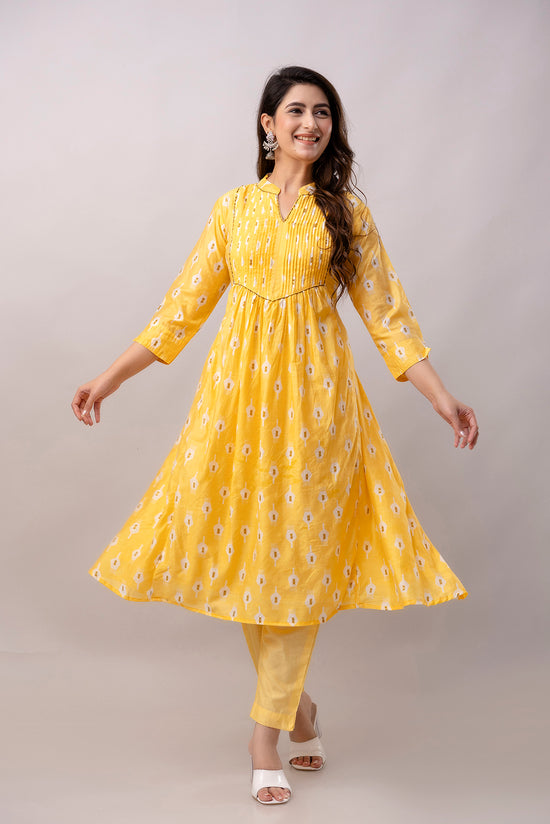 Women Chanderi Three Piece Suit Set-ETPS Yellow Boota