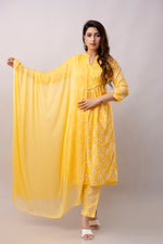 Women Chanderi Three Piece Suit Set-ETPS Yellow Boota