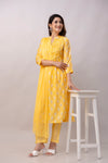 Women Chanderi Three Piece Suit Set-ETPS Yellow Boota