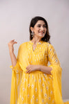 Women Chanderi Three Piece Suit Set-ETPS Yellow Boota