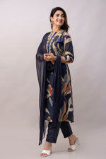 Women Chanderi Three Piece Suit Set-ETPS Blue Flower