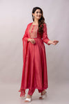 Women Chanderi Three Piece Suit Set-ETPS Solid Red