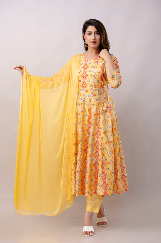 Women Chanderi Three Piece Suit Set-ETPS Yellow Ethnic