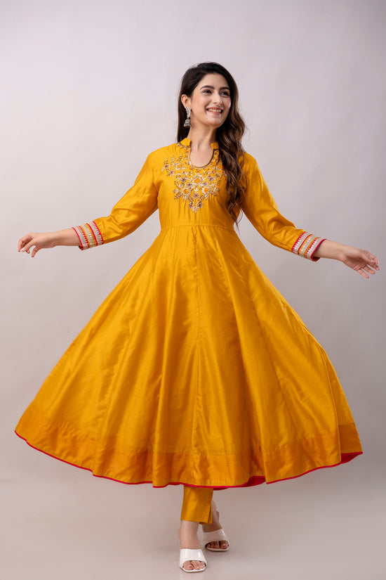 Women Chanderi Three Piece Suit Set-ETPS Mustard