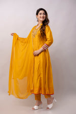 Women Chanderi Three Piece Suit Set-ETPS Mustard