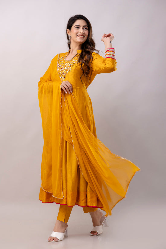 Women Chanderi Three Piece Suit Set-ETPS Mustard