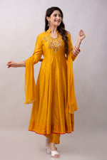 Women Chanderi Three Piece Suit Set-ETPS Mustard