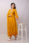 Women Chanderi Three Piece Suit Set-ETPS Mustard