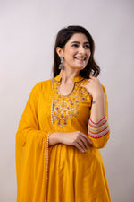 Women Chanderi Three Piece Suit Set-ETPS Mustard