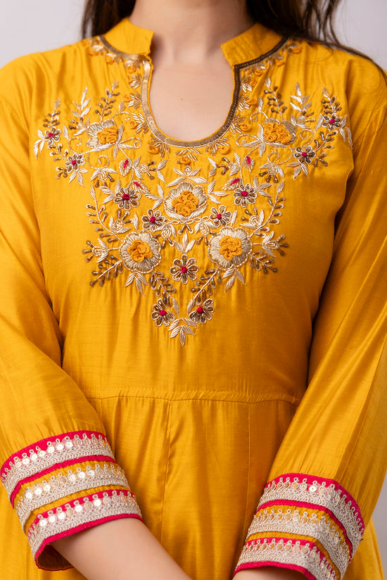 Women Chanderi Three Piece Suit Set-ETPS Mustard