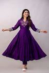 Women Chanderi Three Piece Suit Set-ETPS Purple