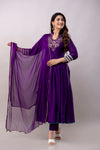 Women Chanderi Three Piece Suit Set-ETPS Purple