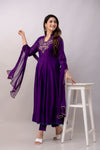 Women Chanderi Three Piece Suit Set-ETPS Purple