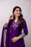 Women Chanderi Three Piece Suit Set-ETPS Purple