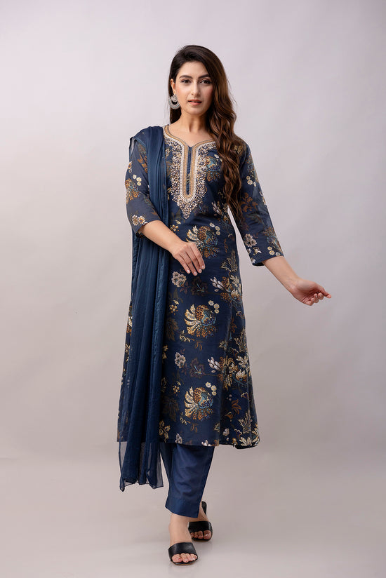 Women Chanderi Three Piece Suit Set-ETPS A-line