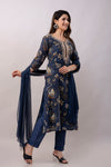 Women Chanderi Three Piece Suit Set-ETPS A-line