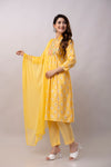 Women Chanderi Three Piece Suit Set-ETPS Pirinted light Yellow