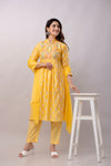 Women Chanderi Three Piece Suit Set-ETPS Pirinted light Yellow