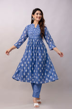 Women Chanderi Three Piece Suit Set-ETPS Blue Boota