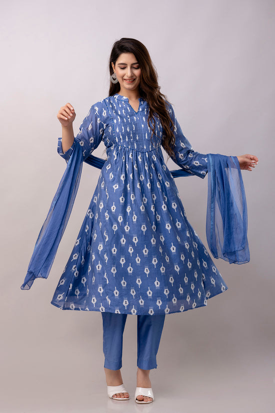 Women Chanderi Three Piece Suit Set-ETPS Blue Boota