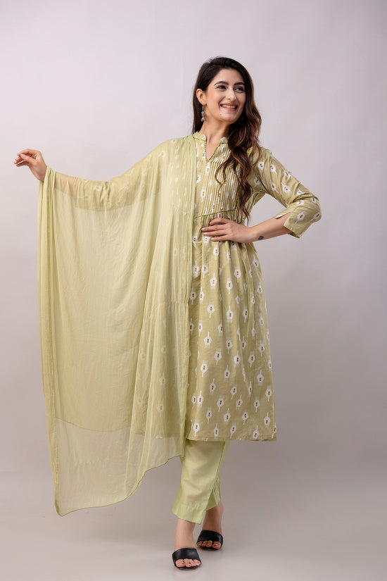 Women Chanderi Three Piece Suit Set-ETPS Beige