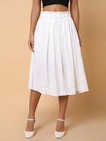 Women Solid White Flared Midi Skirt-328-White