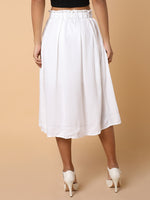 Women Solid White Flared Midi Skirt-328-White