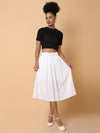 Women Solid White Flared Midi Skirt-328-White