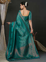 Saree Mall Women's  Blend Teal Blue Woven Design Designer Saree With Blouse Piece-33ALEKHA3302