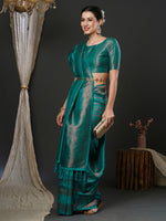 Saree Mall Women's  Blend Teal Blue Woven Design Designer Saree With Blouse Piece-33ALEKHA3302