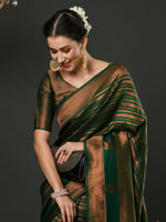 Saree Mall Women's  Blend Green Woven Design Designer Saree With Blouse Piece-33ALEKHA3303