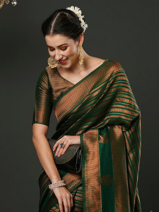 Saree Mall Women's  Blend Green Woven Design Designer Saree With Blouse Piece-33ALEKHA3303