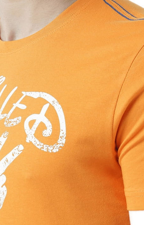 Huetrap Orange Mens Short Sleeve Graphic Printed Tshirt-HT17MKGRABZO01107