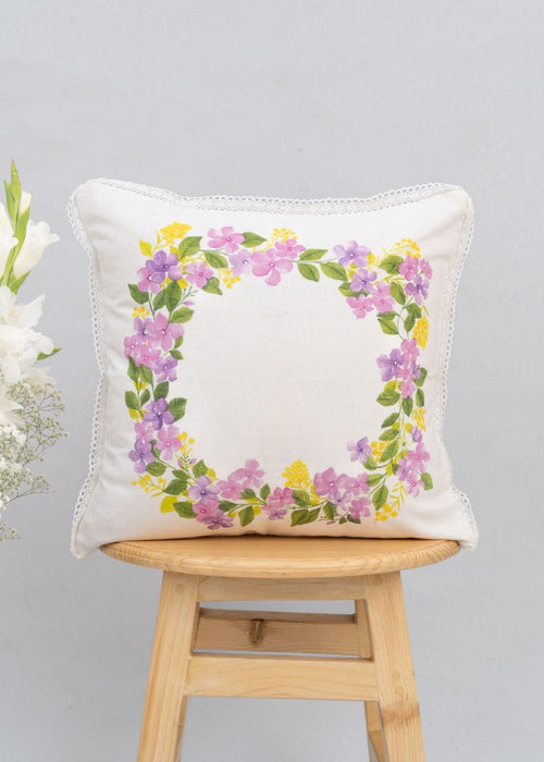 Very Peri 100% cotton floral cushion cover for sofa - Lavender-230454119