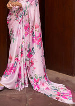 Avanshee Women's Latest Bollywood Floral Printed Satin Saree With Unstiched Blouse-AVN-8090-PINK-1