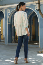 Juniper Women Ivory Rayon Staple Striped Printed Peplum Tunic.