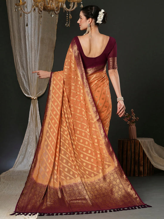 Saree Mall Women's Georgette Peach Woven Design Designer Saree With Blouse Piece-35ALEKHA3503