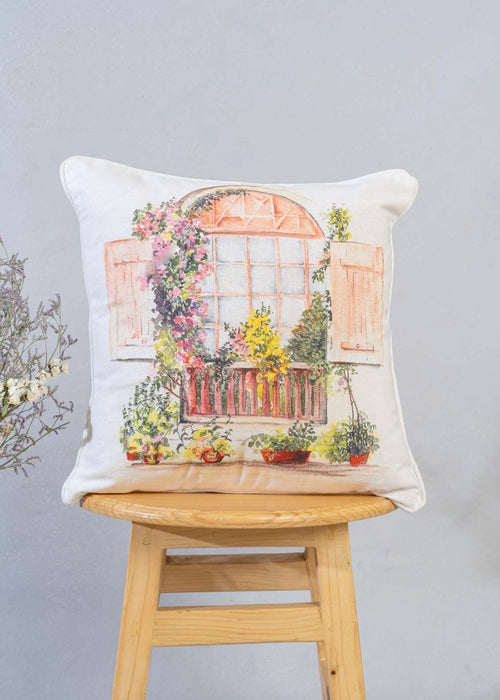 Vintage Window 100% cotton printed cushion cover for sofa - Multicolor-230454107