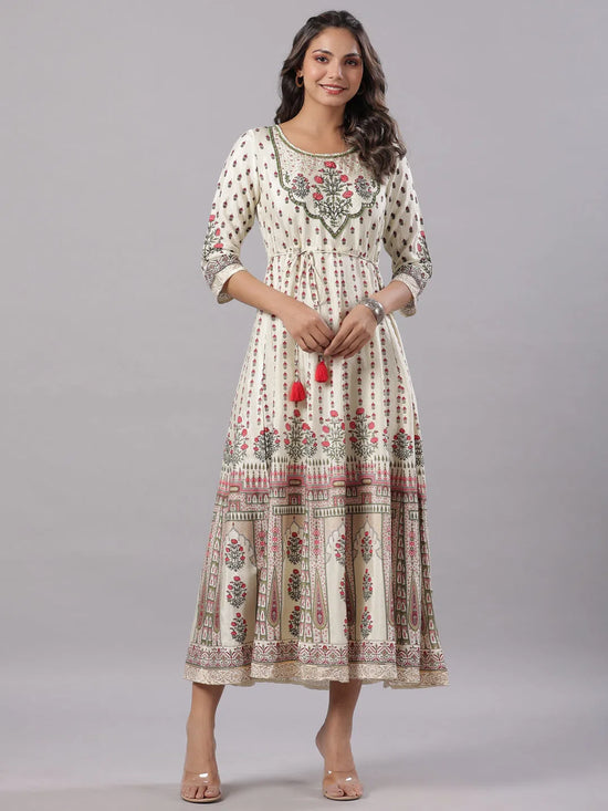 Juniper Women Yellow Shantoon Printed Anarkali Maxi Dress.