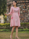 Juniper Women'S Pink Cotton Dobby Embroidered Flared Dress-3732PINK-S