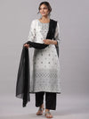 Juniper Women White Rayon Staple Printed Kurta, Pants & Dupatta Set.