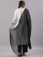 Juniper Women White Rayon Staple Printed Kurta, Pants & Dupatta Set.