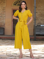 Women Geometric Standard Mustard Jumpsuits & Sets