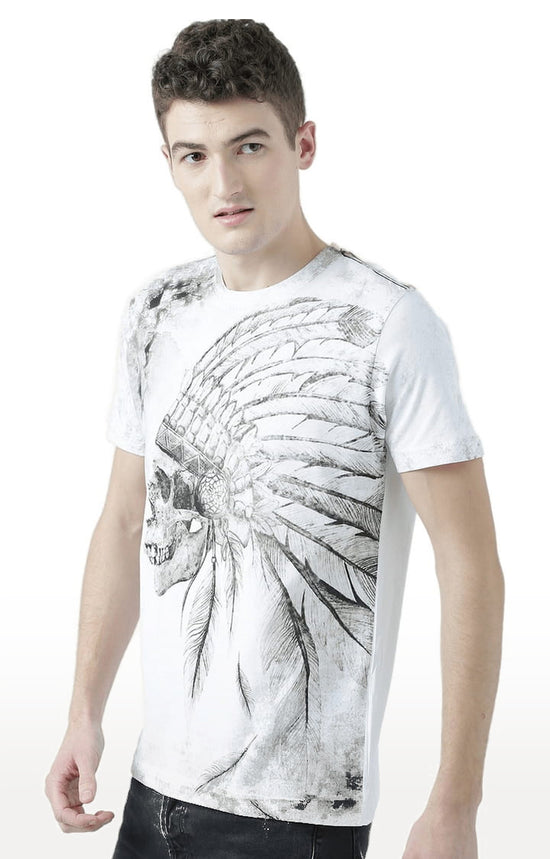 Huetrap White Mens Short Sleeve Graphic Printed Tshirt-HT17MKGRAWHT00566