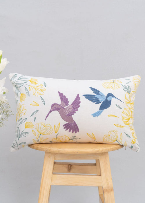 Humming Birds 100% cotton embroidered decorative cushion cover for sofa - Multicolor-230452045