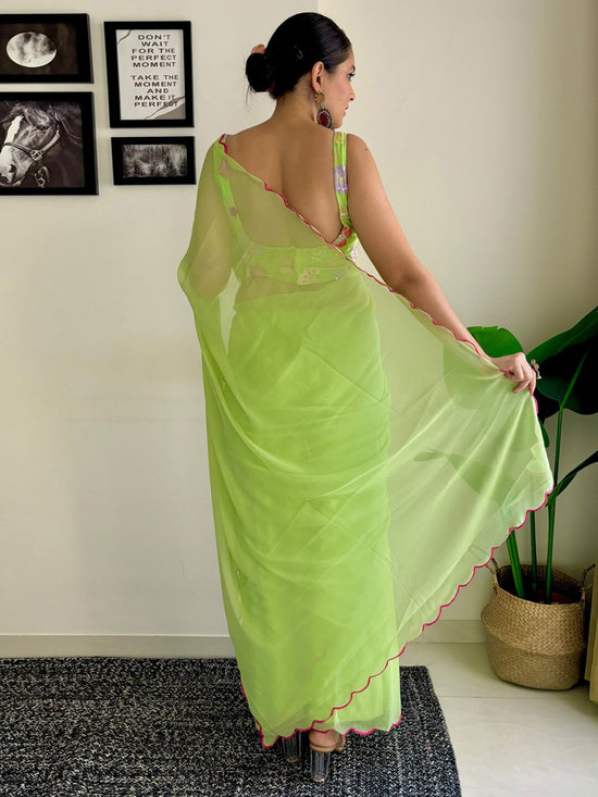 Avanshee Women's Latest Solid Georgette Saree With Embroidred Unstiched Blouse-AVN-1704-GREEN