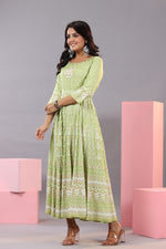 Juniper Women Green Rayon Staple Printed Maxi Dress