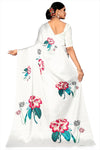 Avanshee Women's Latest Floral Printed Satin Saree With Unstiched Blouse-8002-WHITE