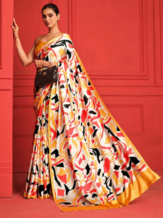 Avanshee Women's Latest Digital Print, Floral Print, Color Block,Bollywood Satin Saree-AVN-8082-YELLOW