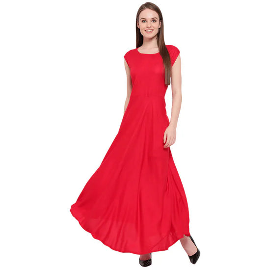 Aawari Rayon Plain Gown For Girls and Women Red-AM086-Red